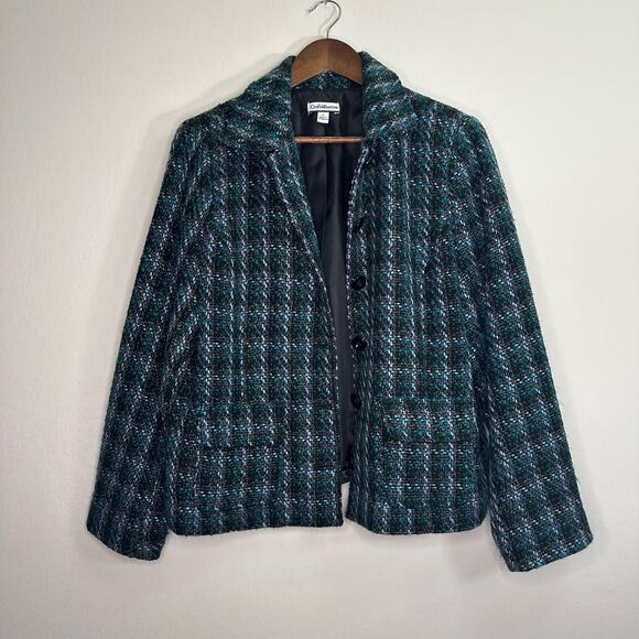 Croft & Barrow Blue & Black Plaid Tweed Button Up Blazer - Picture 4 of 13